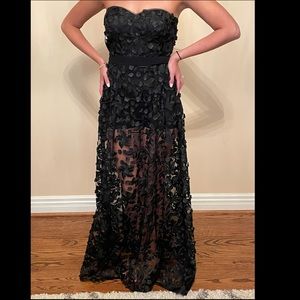 Aidan Mattox Sheer Flower Gown w/Shorts Underneath